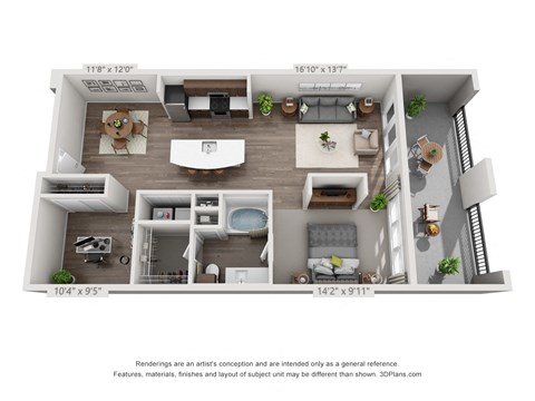 a 1 bedroom floorplan is shown in this illustration